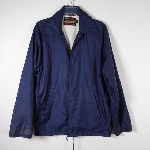 Vintage Sears Windbreaker Track Jacket Men's Size S Blue Pockets Snap Front